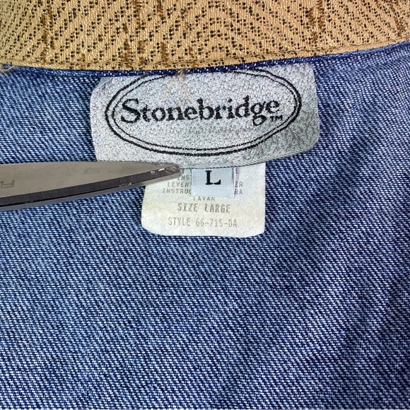 Vintage Boho Denim and Tan Tapestry Accent Vest Lg - Picture 5 of 6